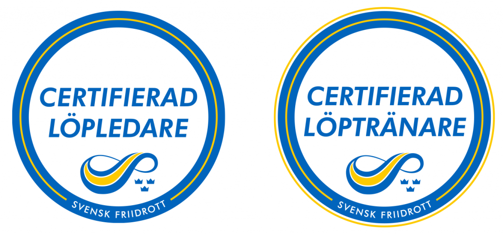 Symbolerna för ledare och tränare utbildade och certifierade av Svensk Friidrott.